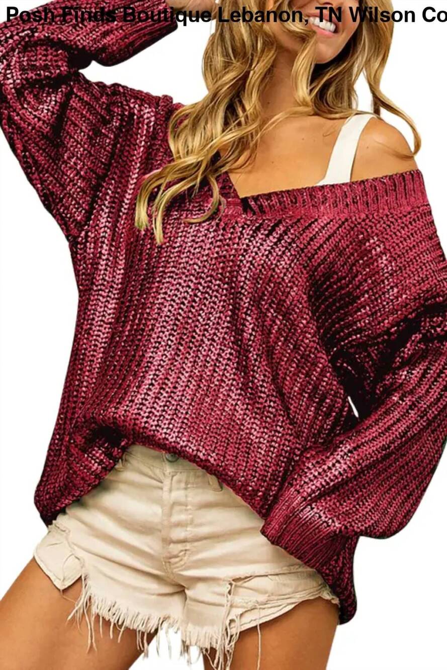 NEW VANILLA MONKEY women's knit v neck open sweater in red metallic